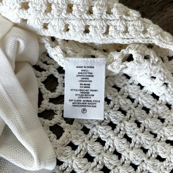 Theory Ivory Crochet T-Shirt Top P Short Sleeve Layered Knit Minimalist Tee - Picture 15 of 16